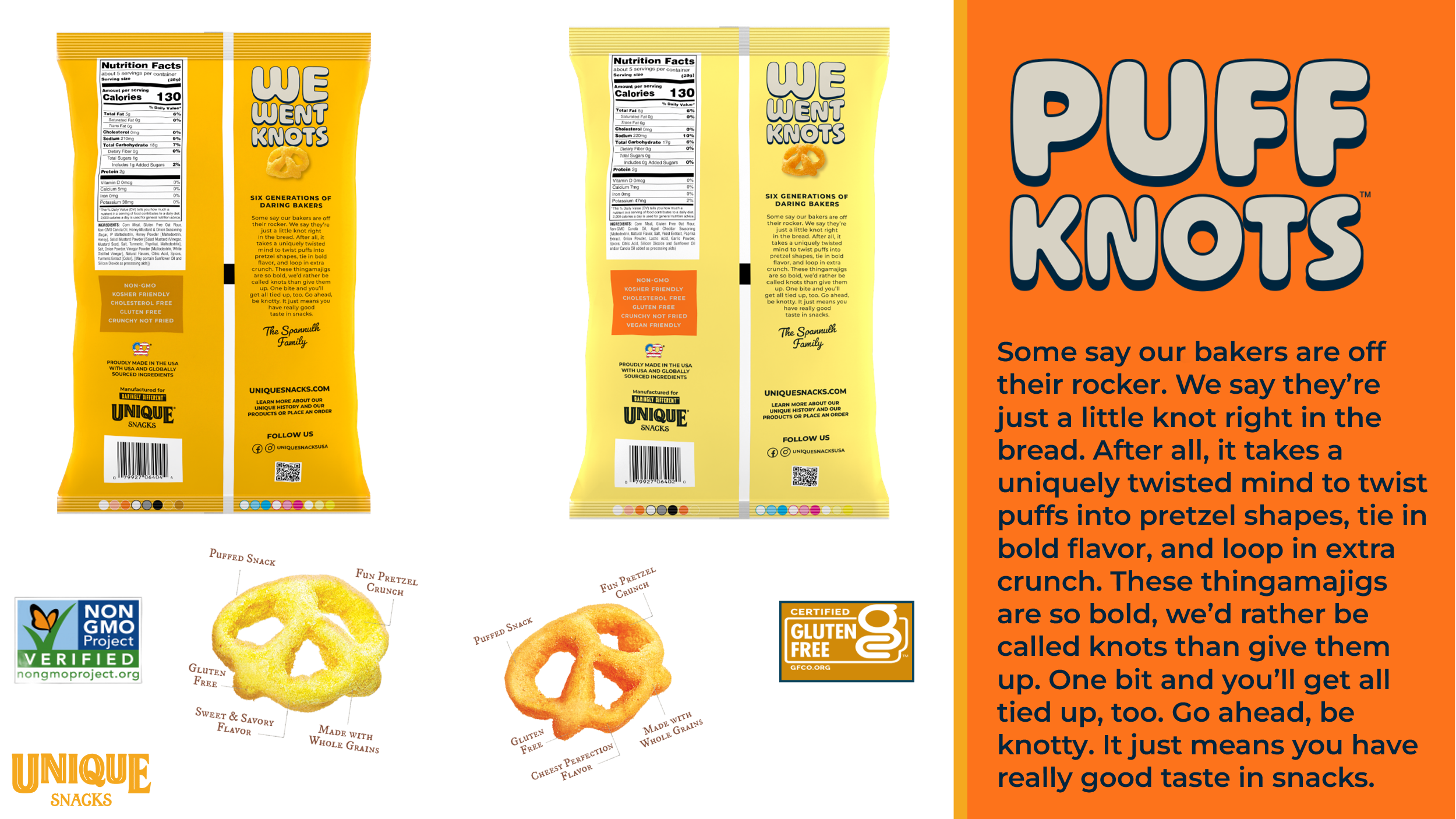 Puff Knots full flavor lineup by Unique Snacks